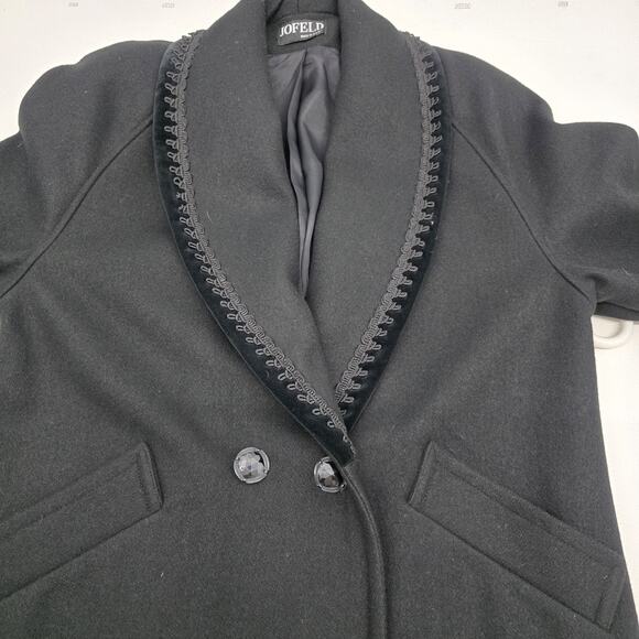 VTG Jofeld Wool Blend Trench Coat Womens M Black Double Breasted 90s Full Length - Picture 7 of 9